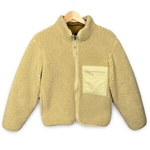 UNIQLO Mens XS Fleece Jacket Full Zip‎ Sherpa Tan Beige Soft Cozy Reversible